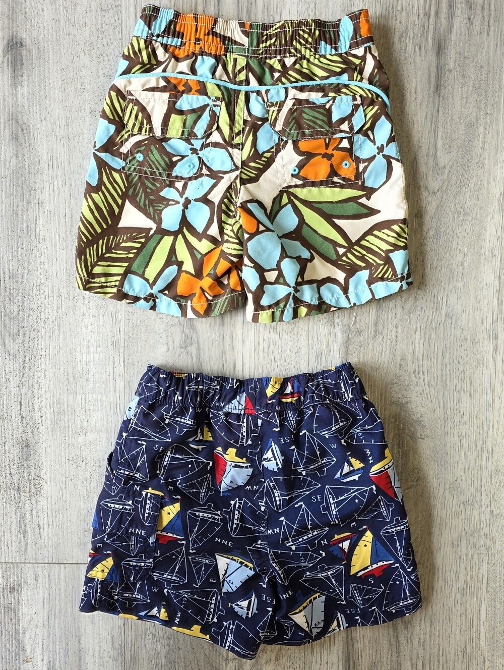 Baby Gap Swim Trunks Lot 2 Boys 6-12 Months Floral Sailboat Mesh Lined - Picture 3 of 6